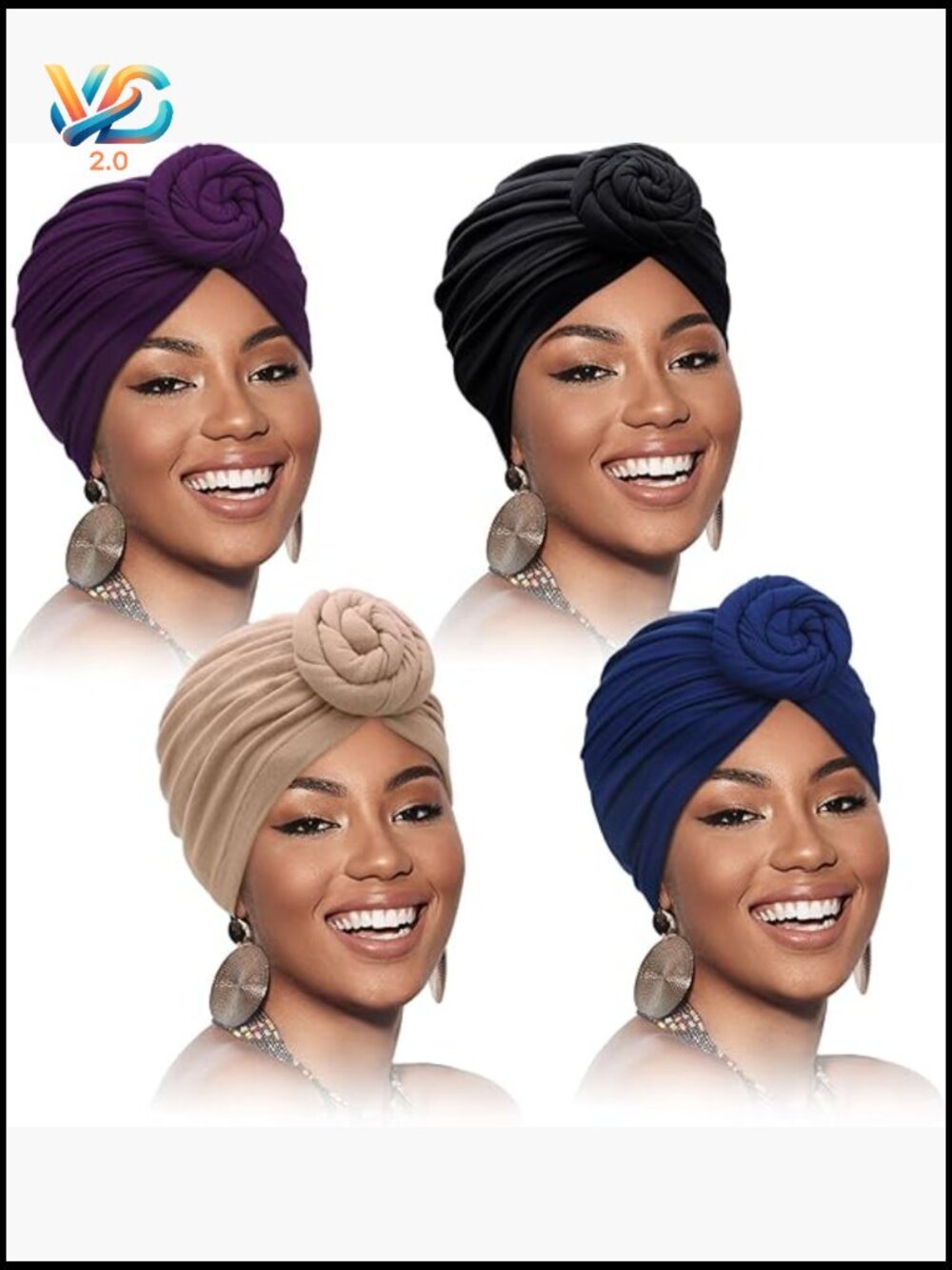 Pre-Tied Turban Chemo Headwrap Hair Loss Cap 4 Pack Breathable Lightweight